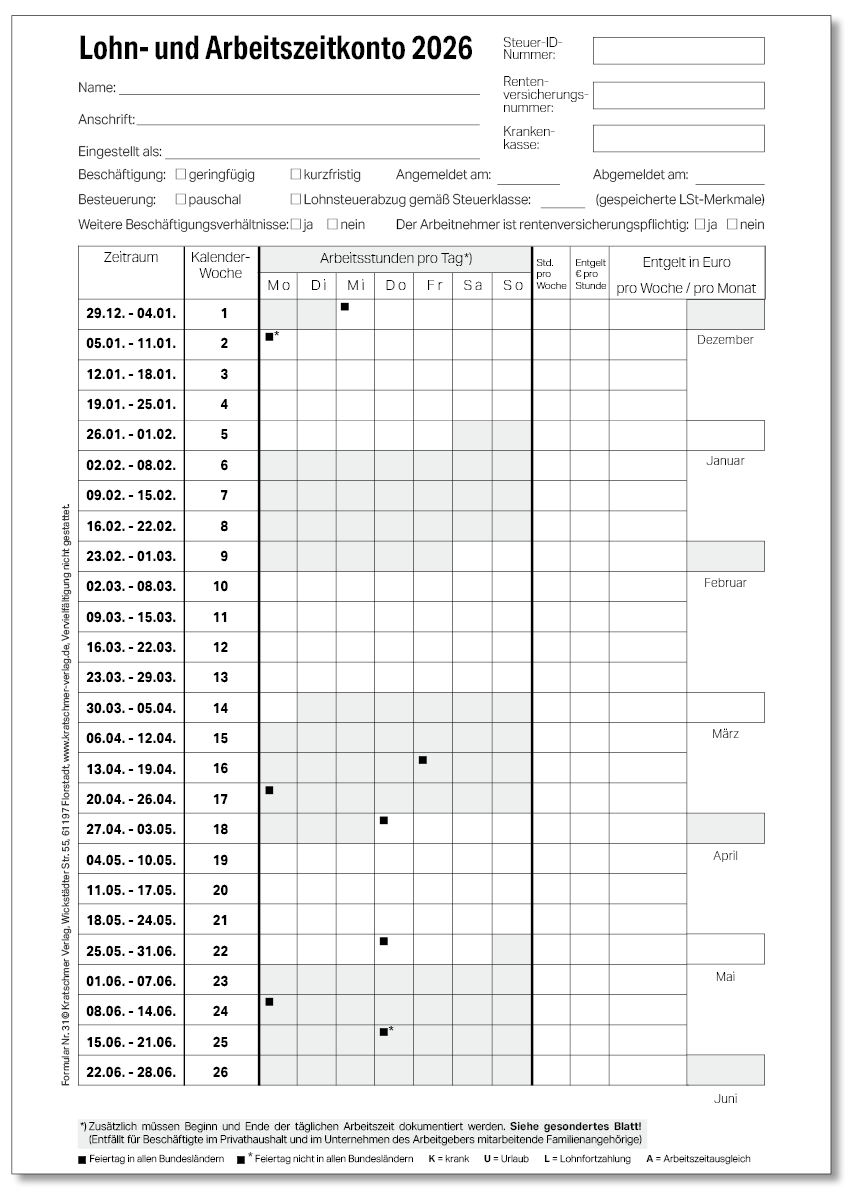 Block "Lohn- und Arbeitszeitkonto"